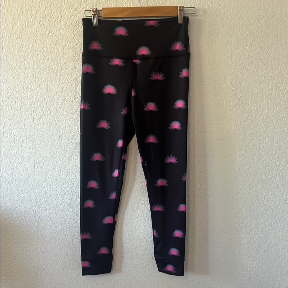 FP Movement Black and Pink Lotus print Leggings